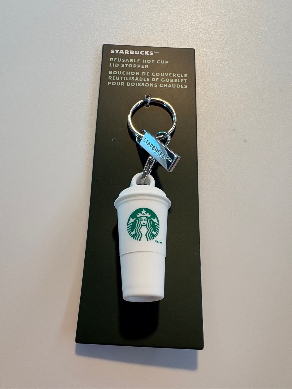 Starbucks White & Green Reusable Cup Lid Stopper Keychain